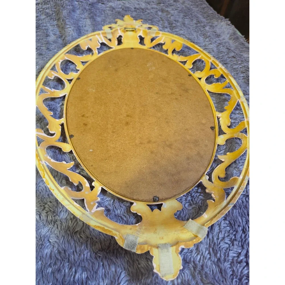 Vintage Burwood Products Co, Ornate Scroll pink Oval Wall Mirror 4405 29